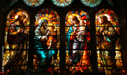 Nativity Scene in Stained Glass - Vivid Portrayal of Holy Family - Sacred Christmas Art