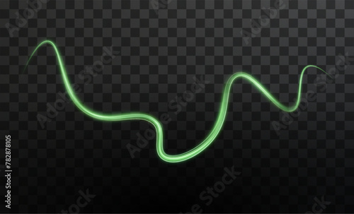 Light green lines png of speed. Light glowing effect. Abstract motion lines. Light trail wave png, fire path trace line, car lights, optic fiber and incandescence curve twirl 