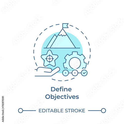 Define objectives soft blue concept icon. Hackathon organization. Project management. Round shape line illustration. Abstract idea. Graphic design. Easy to use in promotional materials