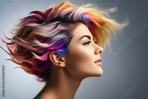 a woman with multicolored hair style