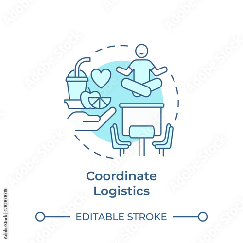 Coordinate logistics soft blue concept icon. Hackathon organization. Event organization. Venue. Round shape line illustration. Abstract idea. Graphic design. Easy to use in promotional materials