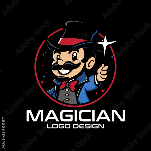 Magician Cartoon Vector Logo Design photo