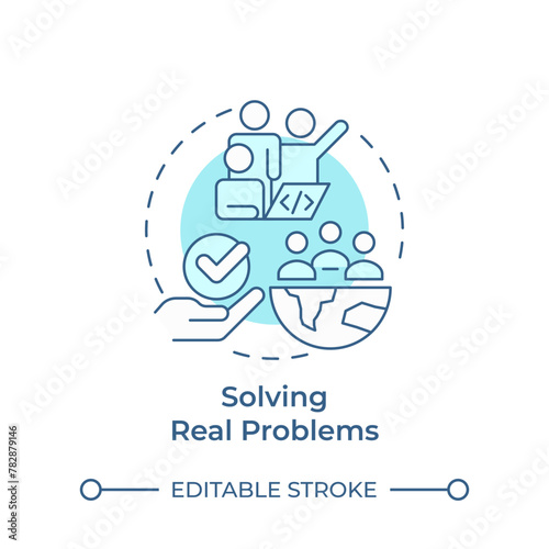 Solving real problems soft blue concept icon. Hackathon benefit. Addressing global issues. Round shape line illustration. Abstract idea. Graphic design. Easy to use in promotional materials
