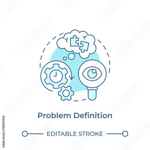 Problem definition soft blue concept icon. Hackathon challenge. Understanding issue. Round shape line illustration. Abstract idea. Graphic design. Easy to use in promotional materials