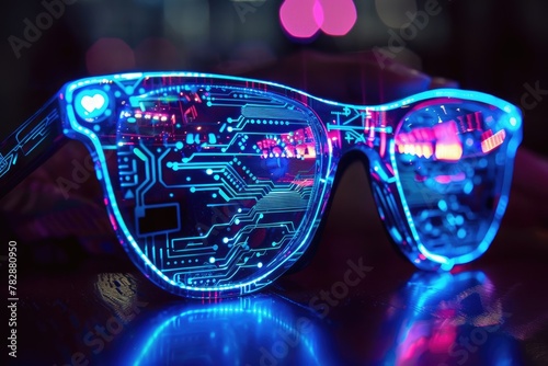 A pair of sunglasses that project neon circuitry © AI Farm
