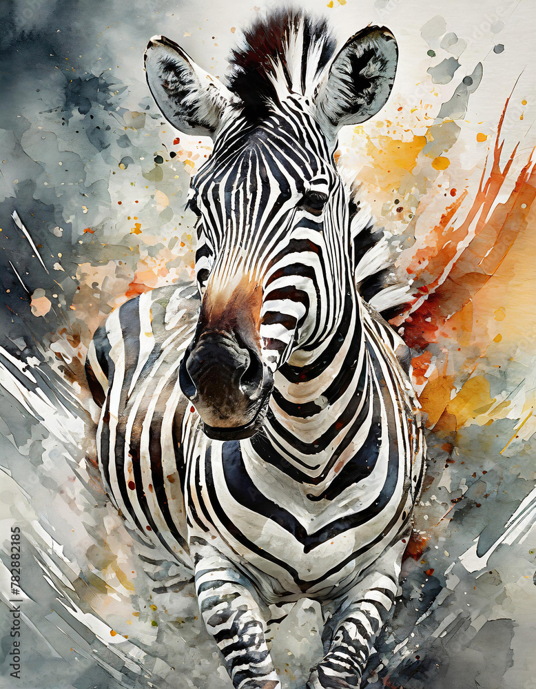 Zebra Wizji: Fantazyjne Pasy na Tle Kolorów - obrazy, fototapety, plakaty 
