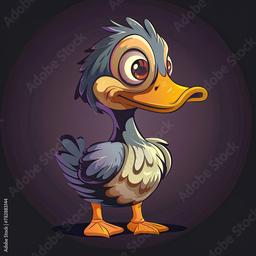 funny duck character, happy cartoon illustration