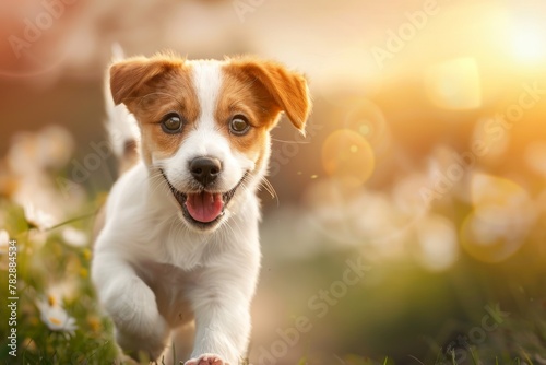 A playful and friendly Welsh Corgi running in a field, showing off its playful and friendly nature. Generative AI. Beautiful simple AI generated image in 4K, unique. © ArtSpree