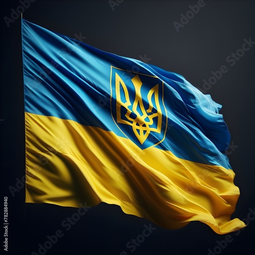 3d Render Flag of Ukraine in black background , Ukraine flag , Ukrainian Flag  photo