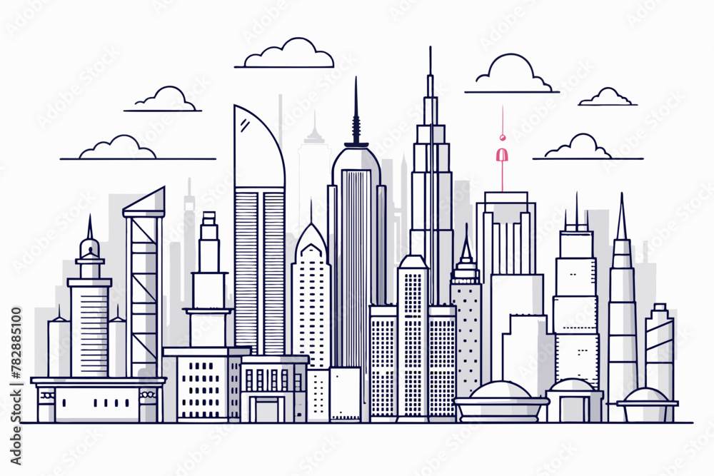Skyline of Bustling City Using Continuous Lines