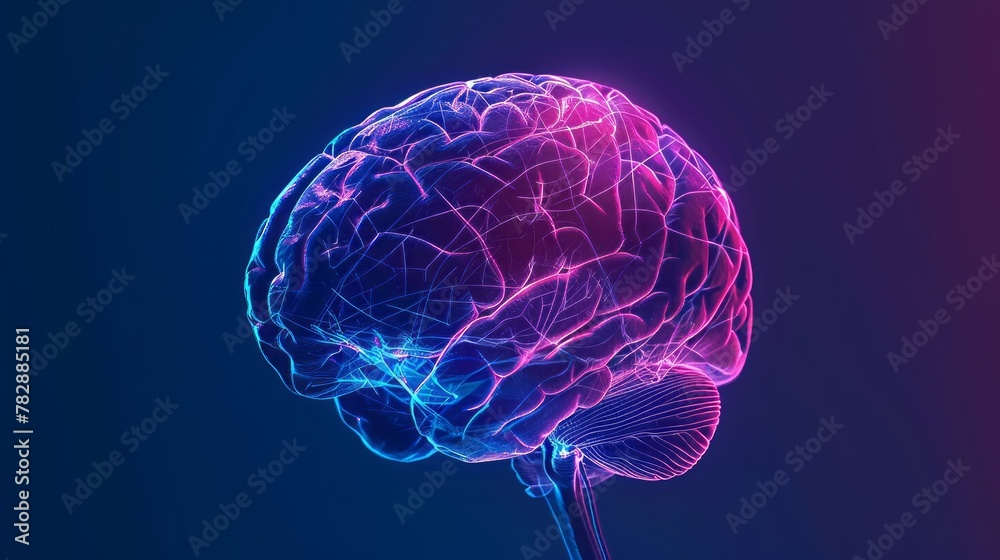 Obraz premium 3D x-ray illustration of human brain from side view. The brain in glow color. Medical reference picture