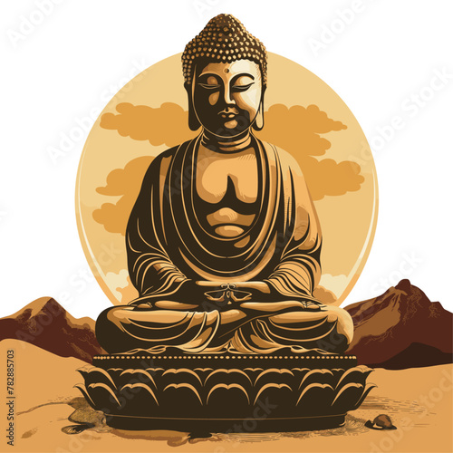 yellow Buddha statue on white  background vector illustration