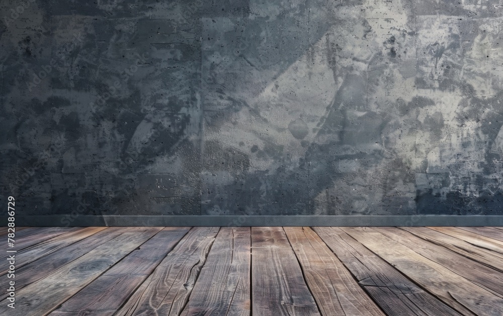 Obraz premium Empty room gray wall room with wooden floor