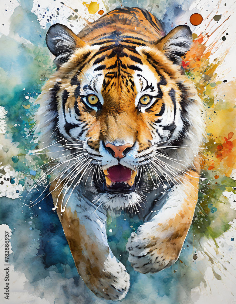 Naklejka premium Tropienie Barw: Kolorowy Tygrys W Dzikiej Przyrodzie