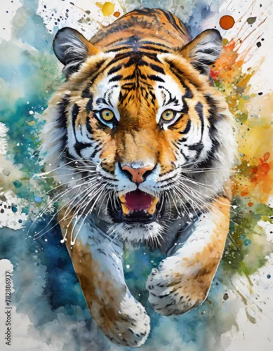 Fototapeta samoprzylepna Tropienie Barw: Kolorowy Tygrys W Dzikiej Przyrodzie