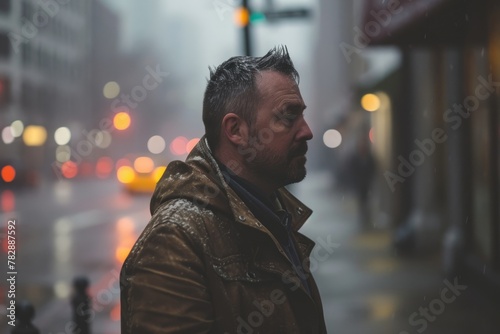 Portrait of a middle-aged man in the city at night © Loli