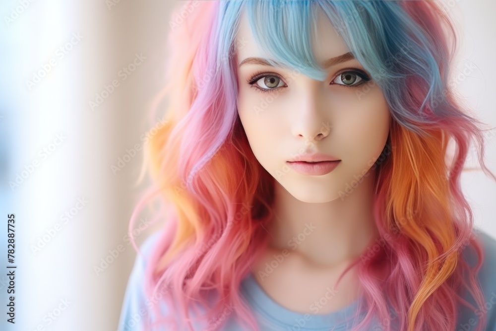 Anime style girl with big eyes and colorful hair Anime style girl with big eyes and colorful hair