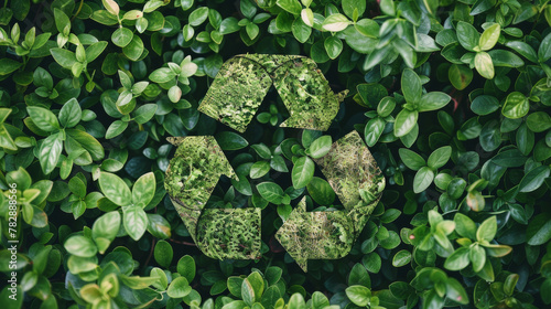 Recycle symbol on green plant background, sustainability and protect environment concept.