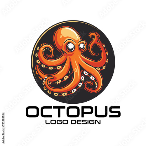 Octopus Cartoon Vector Logo Design photo