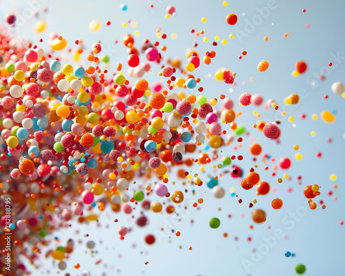 Colorful candies tossed in air, sugary delight, festive sprinkle , no grunge, splash, dust photo
