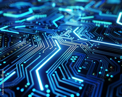 Futuristic circuit board, glowing blue lines, hightech innovation , clean sharp focus © ontsunan