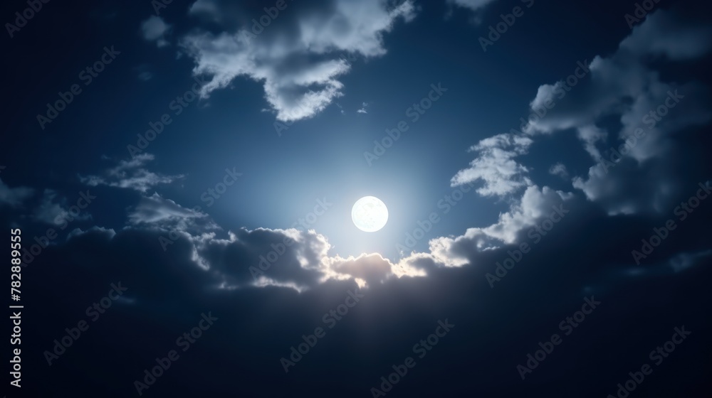 Light and shadow, soft moonlight shining on the sky background. 