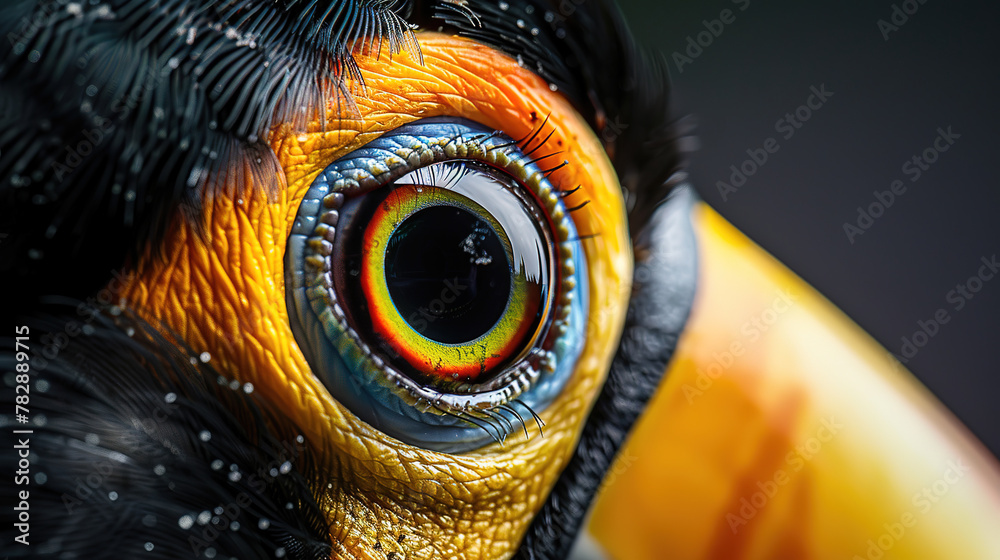 Fototapeta premium wallpaper of an extreme close-up on a toucan's eye, 