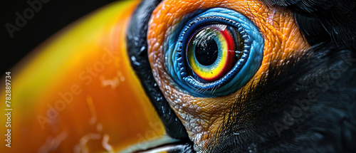 wallpaper of  an extreme close-up on a toucan's eye,  photo