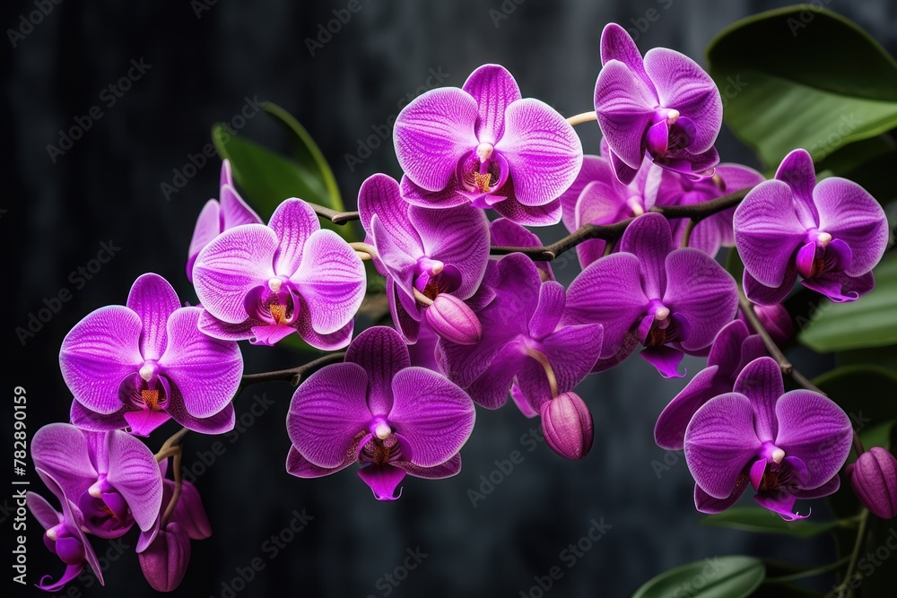 Rare purple orchids are blooming. On a branch in the rainforest Rare purple orchids are blooming. On a branch in the rainforest