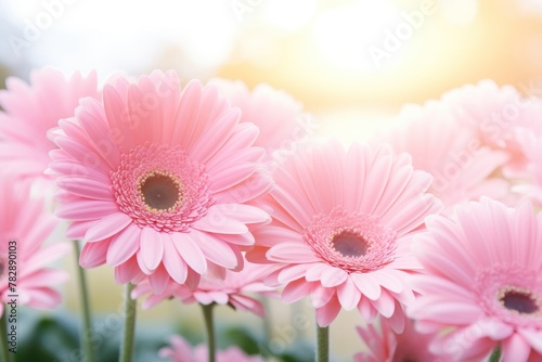  Pink Gerbera flowers blooming in the flower garden Add a playful touch with sunlight shining through.