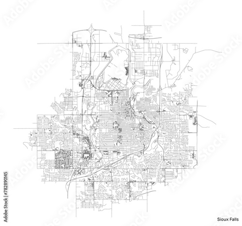 Sioux Falls city map with roads and streets, United States. Vector outline illustration.