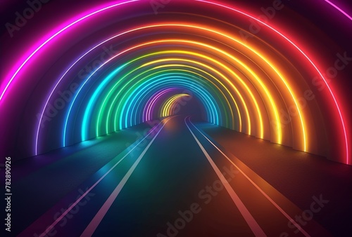 a brightly colored tunnel with lights in the middle