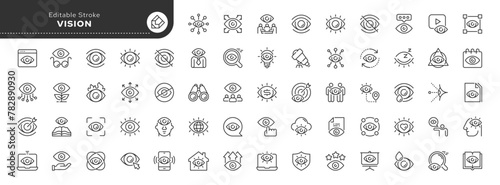 Set of line icons in linear style. Series - Vision. Eye. Open your eyes, look and view. Outline icon collection. Conceptual pictogram 