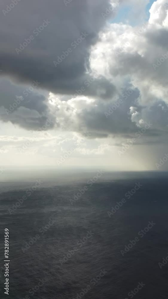 Aerial view. Dramatic sunset with sea and gloomy clouds. Abstract aerial nature summer ocean sunset sea and sky background. Horizon. Vacation, travel and holiday concept. Weather and climate change Aerial view. Dramatic sunset with sea and gloomy clouds. Abstract aerial nature summer ocean sunset sea and sky background. Horizon. Vacation, travel and holiday concept. Weather and climate change