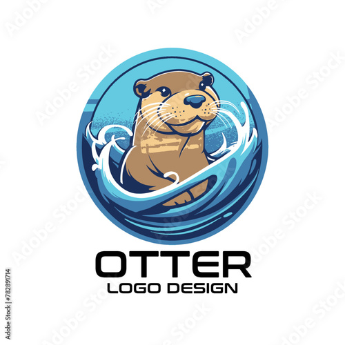 Otter Cartoon Vector Logo Design photo