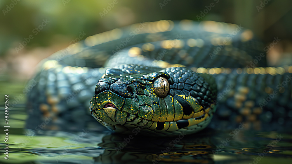 Fototapeta premium a Green Anaconda, , outdoor background, with empty copy space