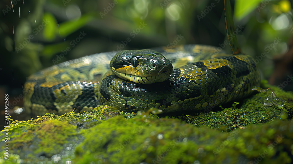 Fototapeta premium a Green Anaconda, , outdoor background, with empty copy space