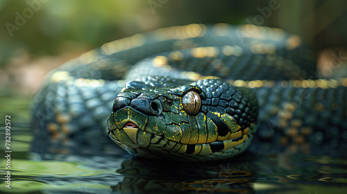 a Green Anaconda, , outdoor background, with empty copy space