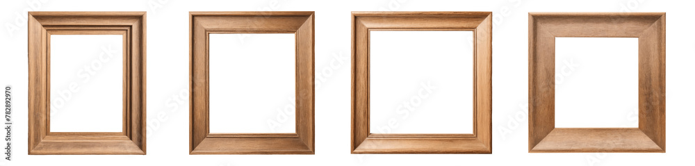 set of wooden photo frames isolated on transparent background set of wooden photo frames isolated on transparent background