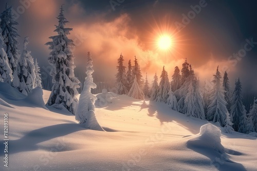 Serene winter landscape untouched snow © AI Farm