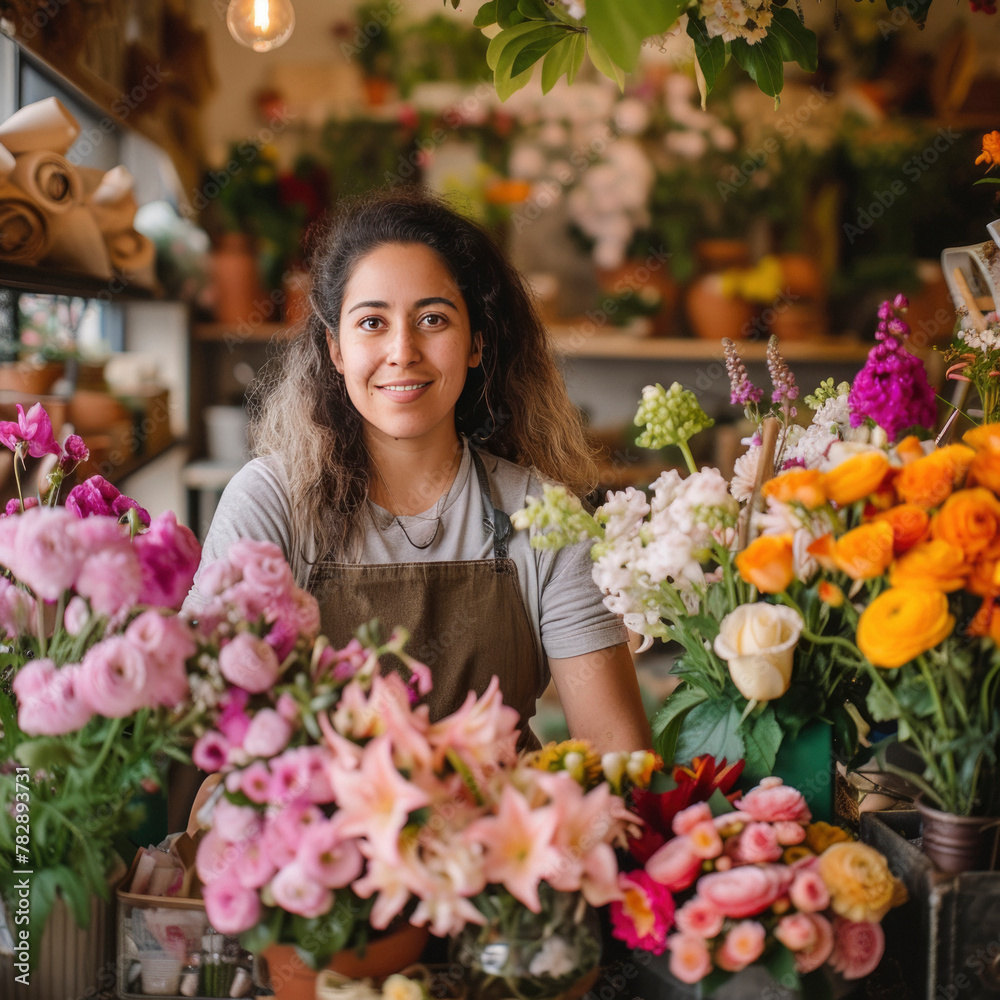 Smiling Mature Woman Florist Small Business Flower Shop Owner.