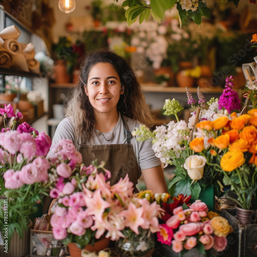 Smiling Mature Woman Florist Small Business Flower Shop Owner. © 3r1k_ai