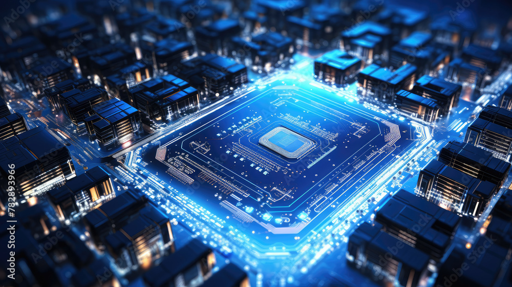 Futuristic CPU Core Powering Smart City Innovation