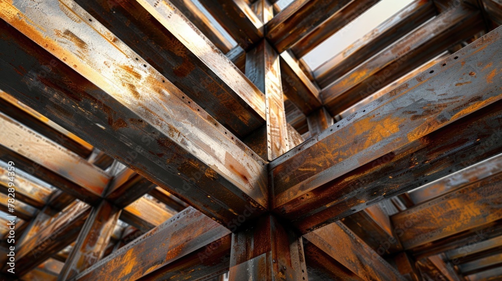 Modern steel beams and girders in the interior of an industrial building, concept for construction engineering or architecture design. Modern steel beams and girders in the interior of an industrial building, concept for construction engineering or architecture design.