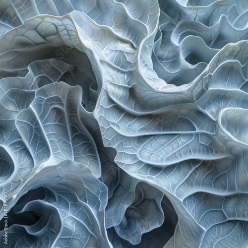 Patterns in nature reimagined in 3D, from the fractal beauty of leaves to the rhythmic waves of the sea, illustrated in detail.