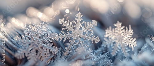 Snowflakes on fur, close up, intricate designs, soft focus, detailed © Thanthara