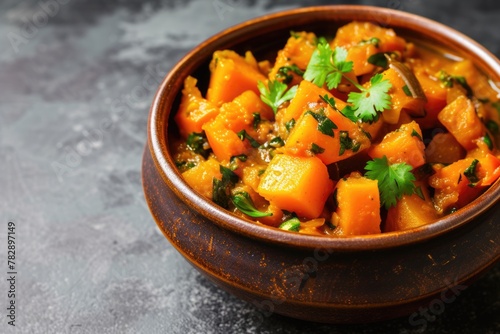  a Bountiful Bowl of Indian Food, Potato Curry, Closeup View.