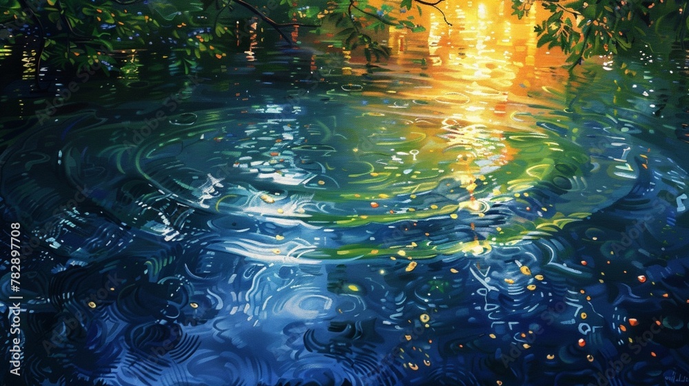 A painting that uses Impressionist techniques to capture the play of light on water, 