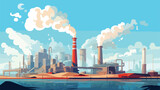 Design of big factory polluting 2d flat cartoon vac