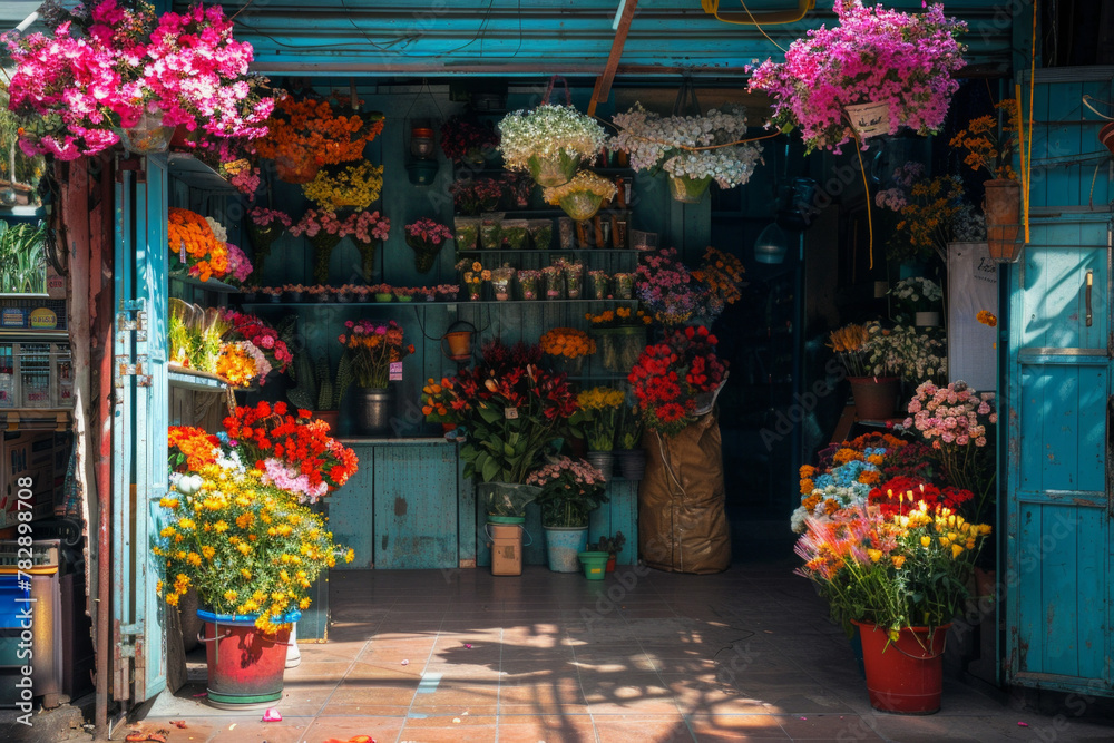 A shop selling beautiful colorful flowers